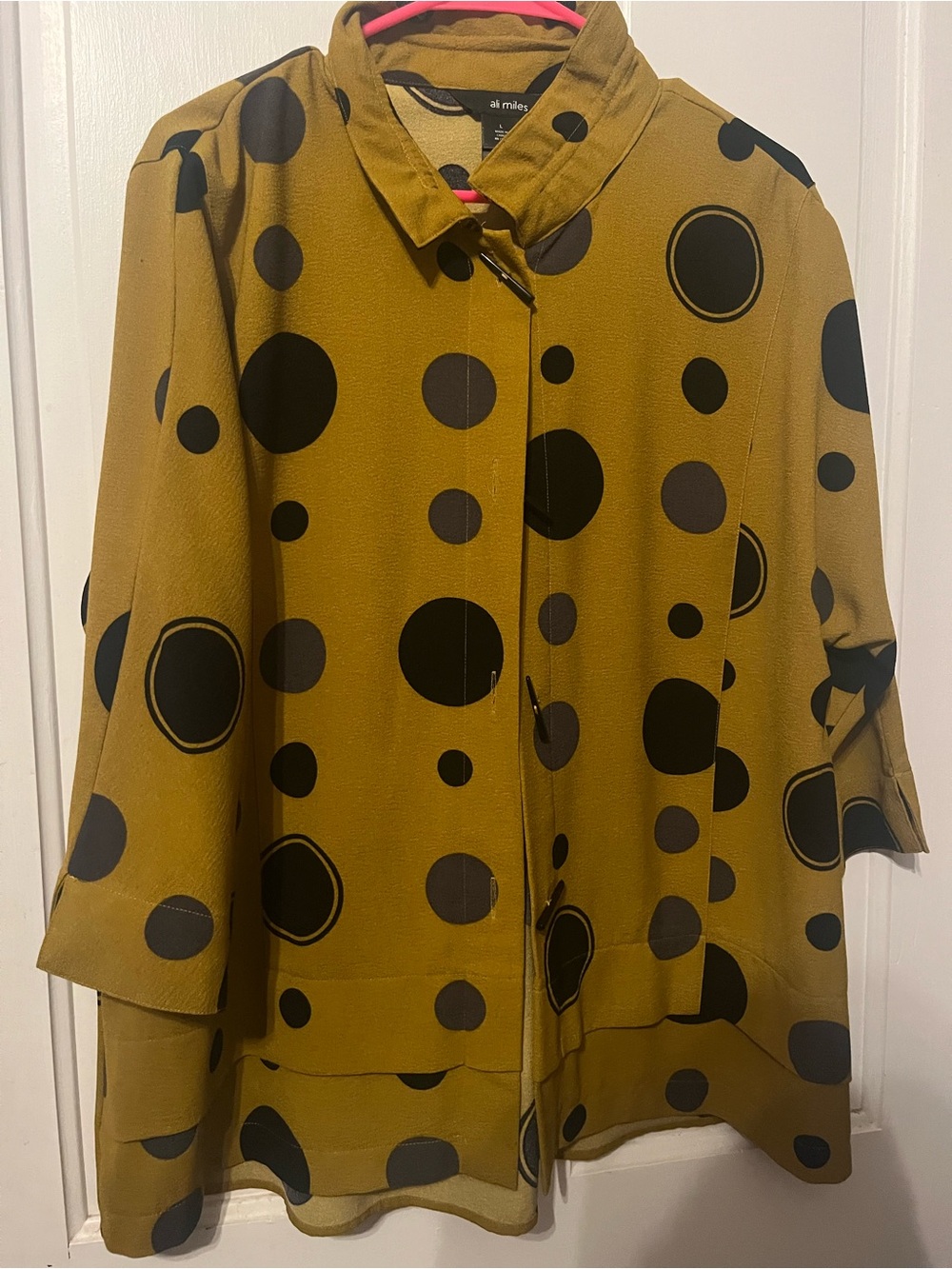 All Miles Mustard Dot Print Button-Front Blouse